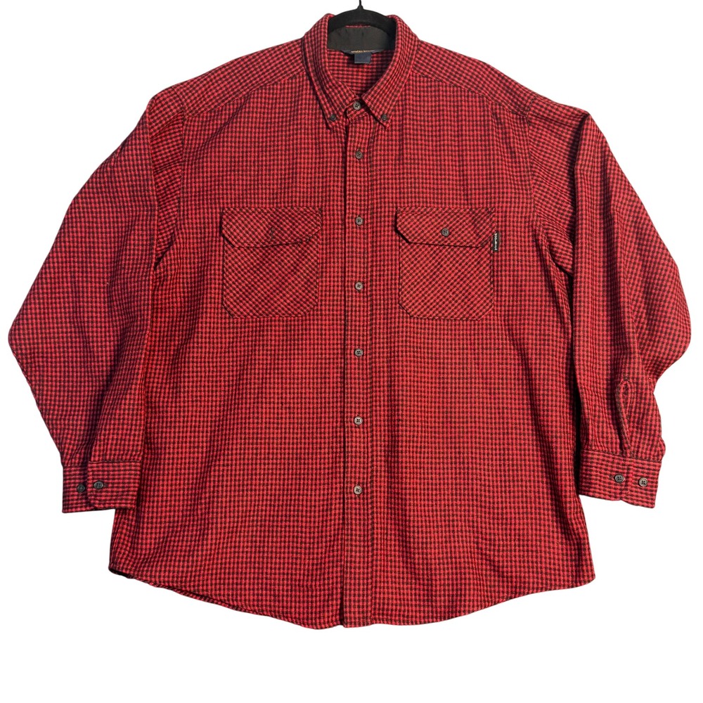 Vintage Woolrich Men's‎ Red Black Houndstooth Wool Button Up Shirt Size XL